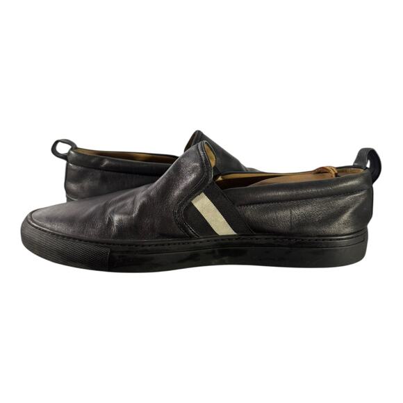 Bally Herald Men’s 200 Black Leather Slip On White Stripe Dress Sneakers 10 D - Picture 7 of 9